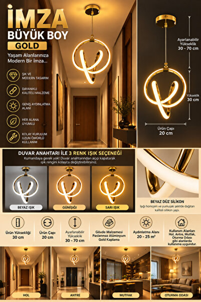 mubeda aydınlatma İmza Büyük Boy Gold LED Sarkıt Avize (KUMANDASIZ)