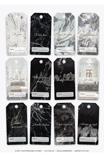 OEM Set 12 Etichete Cadou Stil Monocrom, Design Elegant, Carton Premium 250g,...