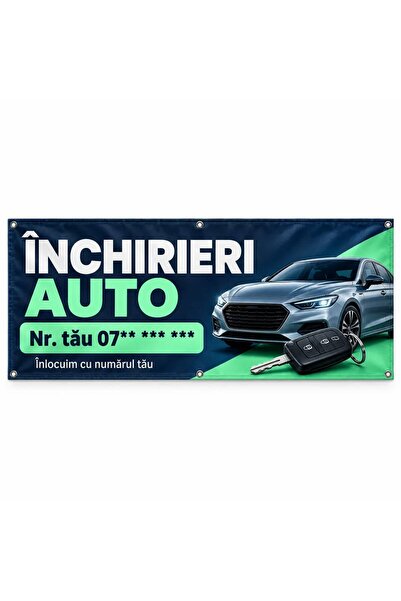 ShopPrint Banner închirieri auto cu numărul tău, 300x120 cm, frontlit cu tiv ...