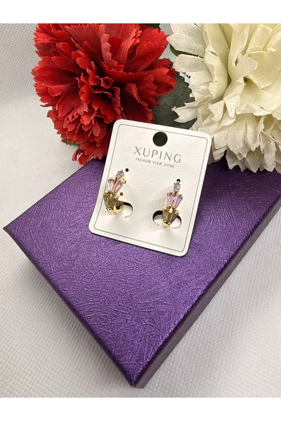 XUPING JEWELRY RENKLİ ZİRKON TAŞLI 14K RENGİ ÇELİK KÜPE