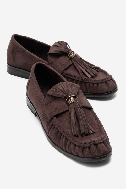 LuviShoes MARSTON Pantofi de damă din piele intoarsa maro cu ciucuri