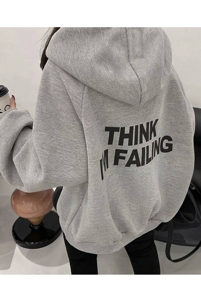 Velora Collection سويت شيرت بقلنسوة مطبوع عليه نص I'M FAILING للجنسين