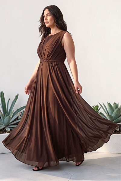 Moda Amore Rochie de seară din șifon pentru femei, cu detaliu curea, rochie l...