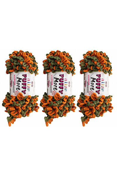 Alize Puffy More прежда за ръчно плетене, 3 броя – 6561 оранжев/зелен – 150 г...