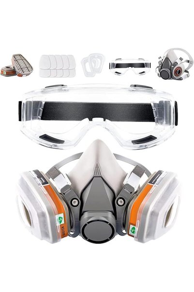 GENERAL Half Face Gas Mask with Safety Glasses – Reusable Respirator for Dust...