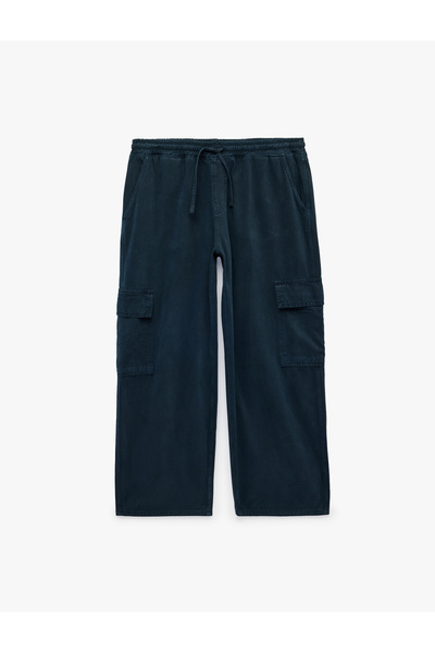 Koton Comfortable Fit Pocketed Cotton Cargo Jean Pants with Drawstring Waist