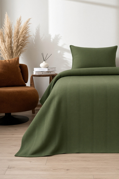 ARMADA HOME Green Waffle Bedspread – Single Size