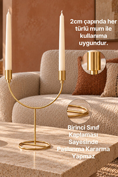 mba decor metal bending art Aria İki Kollu İkili Gold Şamdan Mumluk Seti, Metal Mumluk Paslanmaz Lüks Ev Dekorasyon 32,2 cm