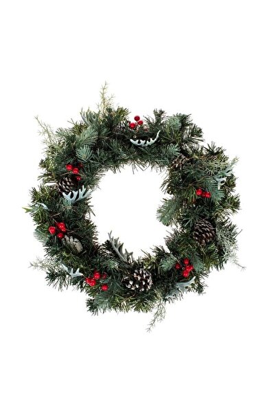 ELITECOMMERCEMARKET Coronita Decorativa de Craciun Verde cu LED Conuri Pomusoare Ø50cm