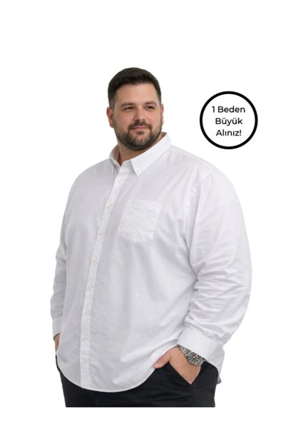 TURHAN TRİKO White Long Sleeve Plus Size Men's Shirt