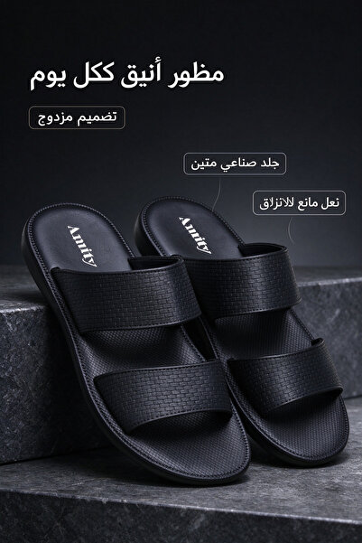 Hayyin Mart شباشب رجالية فاخرة من الجلد المنقوش بحزام مزدوج، صنادل عربية عصري...