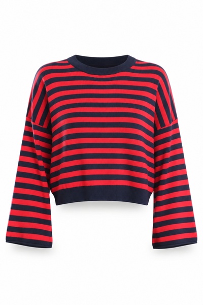 5in1Canpolat Lacivert Çizgili Oversize Kazak 5563