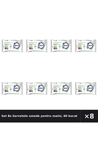 Igienol Set 8x Servetele umede pentru maini, 60 bucati, Aloe Vera,