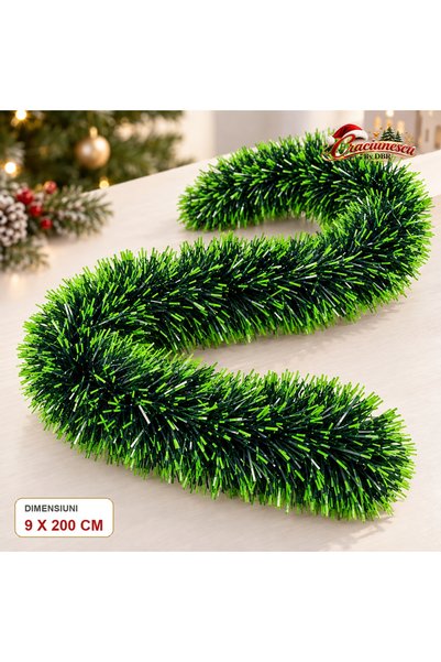 Craciunescu By DBR Fir Tree Tinsel 9 x 200 cm, Two-Tone Green, Rich -