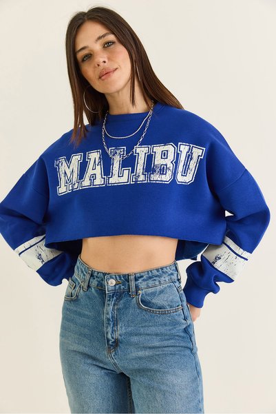 Bianco Lucci Hanorac supradimensionat cu imprimeu Saks Malibu, cu gât tip cre...