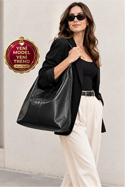 Classbag Women's Black Soft Leather Large Size Casual Hobo Shoulder Bag
