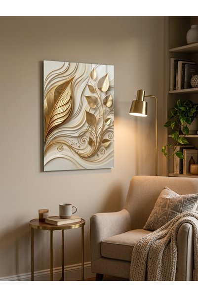Lui Tasarım Medium Size 30X45 Nordic Bohemian Gold Leaf 3D Look Textured Temp...