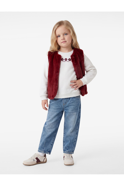 Koton Crew Neck Sleeveless Faux Fur Vest
