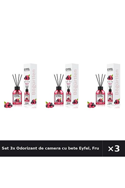 Eyfel Set 3x Odorizant de camera cu bete Eyfel, Fructe de padure, 120 ml