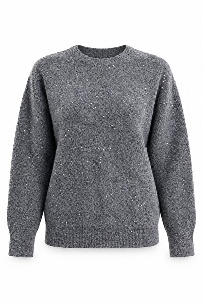 5in1Canpolat Anthracite Crew Neck Sequin Sweater 5543