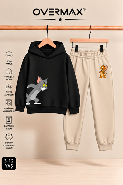 OVERMAX Set de trening cu glugă cu imprimeu Tom & Jerry pentru copii – 3-12 ani
