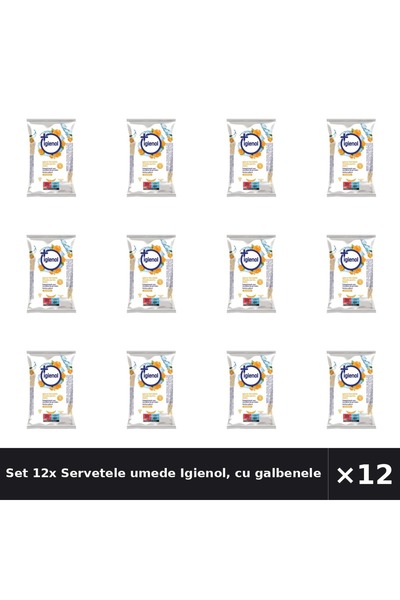 Igienol Set 12x Servetele umede Igienol, cu galbenele, 15 bucati