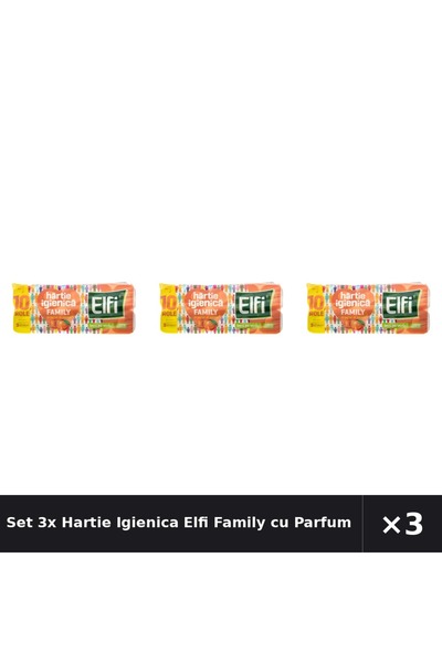 Elfi Set 3x Hartie Igienica Family cu Parfum de Piersica, 3 Straturi, 10 Role...