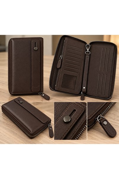 Yurtsever 100% Genuine Leather Women's Multi-Compartment Zippered Hand Portfolio and Wallet