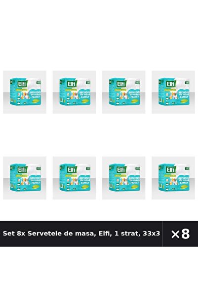 Elfi Set 8x Servetele de masa, Elfi, 1 strat, 33x33 cm, alb, 80 buc/set
