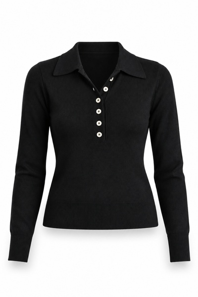 5in1Canpolat Black Buttoned Polo Collar Knitwear 5065