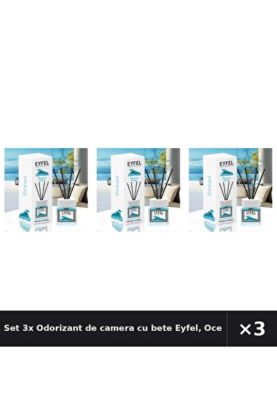 Eyfel Set 3x Odorizant de camera cu bete Eyfel, Ocean, 120 ml