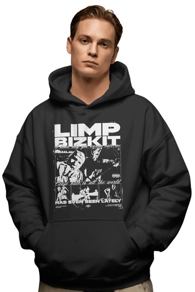 SEVBANO Hanorac premium oversize unisex cu imprimeu frontal Limp Bizkit Rock ...