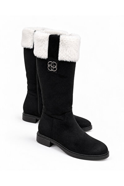 CCWAY AYAKKABI Furry High-Top Women's Boots Black Suede