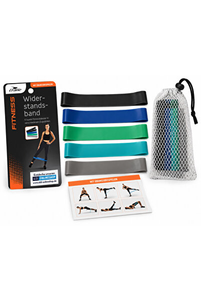 CRANE Set 5 benzi elastice de rezistență Fitness, 5 niveluri, cu săculeț de t...