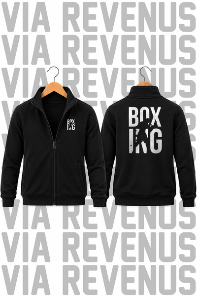 Vordevia Hanorac unisex cu imprimeu de box, cu fermoar și guler înalt