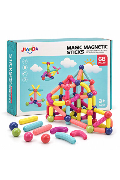 Generic Brand Set de construcție magnetic, 68 de piese – bețe și bile magneti...