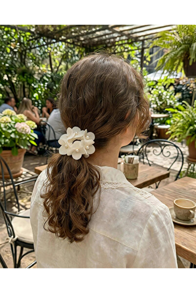 LİNACO Floral Rubber Band Set - Pearlized Hydrangea Pattern Hair Tie