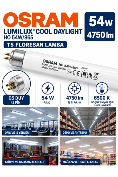 Osram (1 Adet) 54W 865 Beyaz (6500K) G5 Duylu T5 Floresan