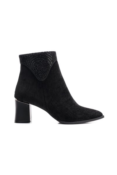 La Vivien Women's Velvet Stone Stylish Thick Heeled Pointed Toe Boots