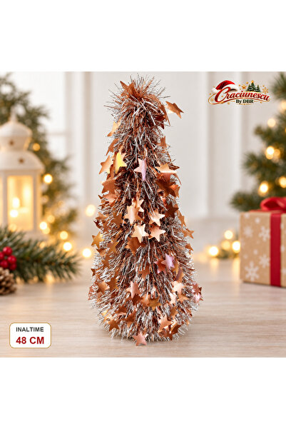 Craciunescu By DBR Brad Artificial Decorativ 48 cm, cu Stele, Stralucitor -