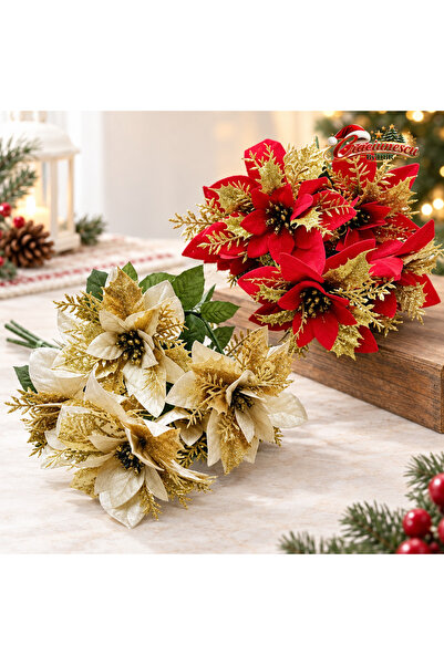 Craciunescu By DBR Buchet de Flori Artificiale pentru Craciun, Accente Aurii -