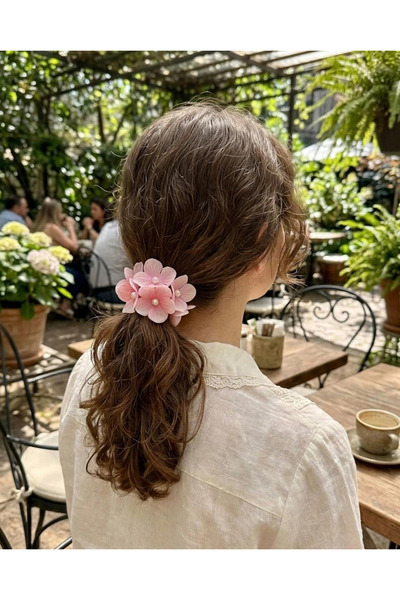 LİNACO Floral Rubber Band Set - Pearlized Hydrangea Pattern Hair Tie