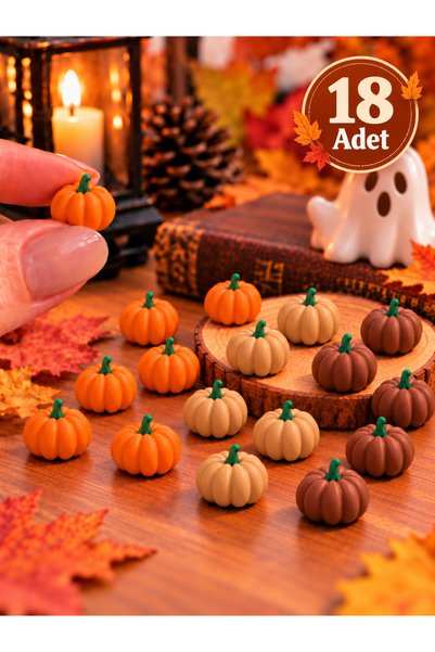 Printorium 18 Adet Mini Balkabağı Seti – Sonbahar Dekoru ve Halloween Süsü