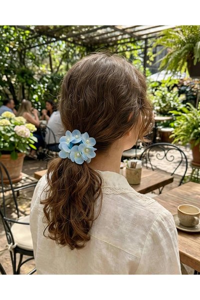 LİNACO Floral Rubber Band Set - Pearlized Hydrangea Pattern Hair Tie