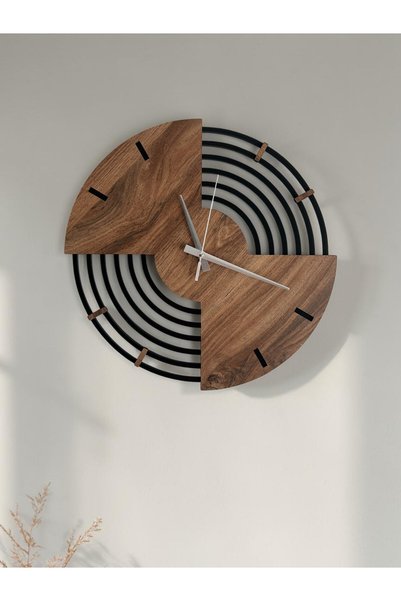 Ahşap Modern Salon Duvar Saati 40x40 cm Sessiz Akar Mekanizmalı