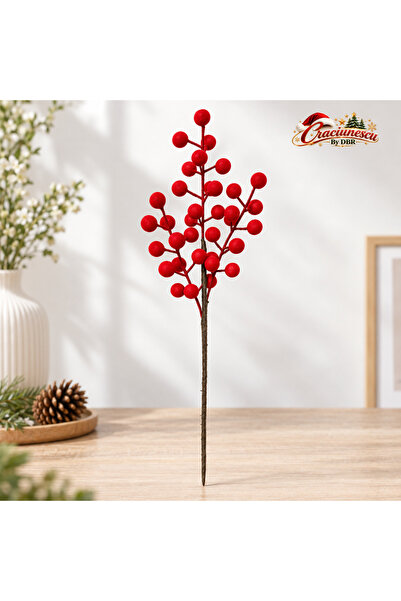 Craciunescu By DBR Creanga Artificiala cu Bobite Rosii, Decor de Craciun -