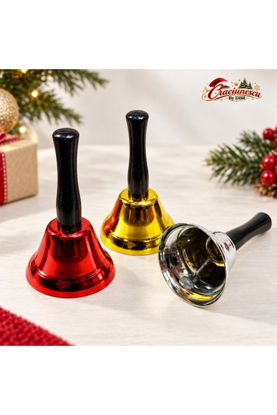 Craciunescu By DBR Clopotel Decorativ de Craciun 5 cm, cu Maner si Finisaj Lu...