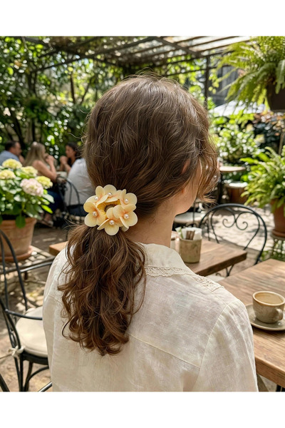 LİNACO Floral Rubber Band Set - Pearlized Hydrangea Pattern Hair Tie