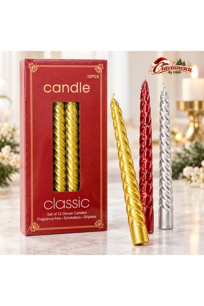 Craciunescu By DBR Festive Wax Candle 20 cm, Elegant Spiral Design -