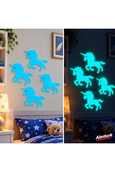 abnturk Fosforlu Mavi Unicorn Duvar Süsü Gündüz Işık Depolayan Karanlıkta Par...